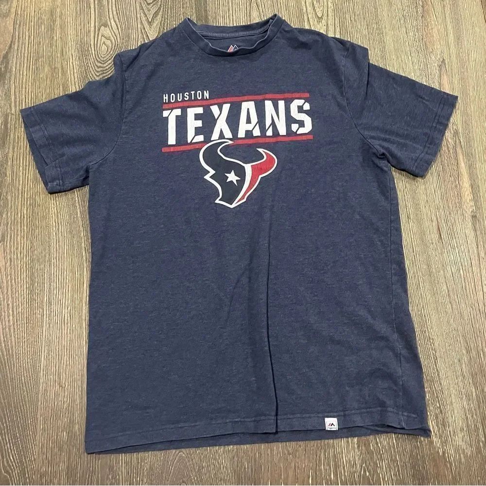 Majestic Mens T-Shirt Houston Texans Logo Print Short Sleeve Navy Blue Size L